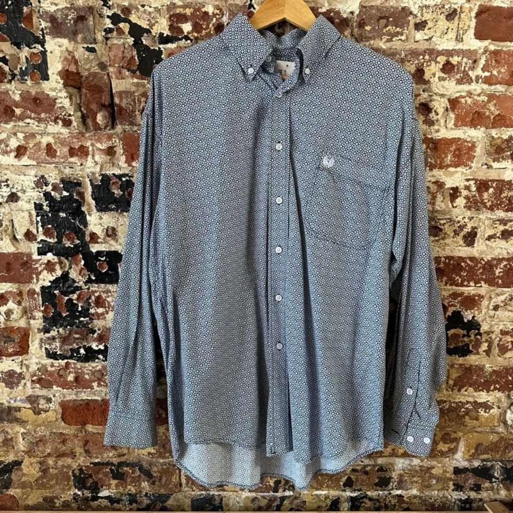 Panhandle Western Shirt Mens Medium Rodeo Rockabilly Long Sleeve Snap Blue